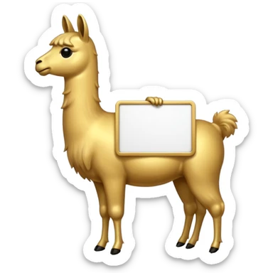 A small golden llama silhouette with a white sign sticker