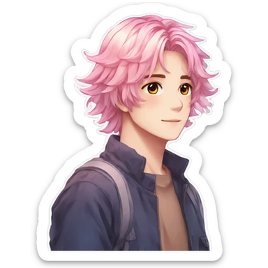 Gorgeous anime style shojo guy with blushing face aesthetic and pretty colorful shiny gradient pastel hair trending style sticker