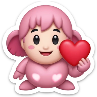 create a chibi sticker of Kirby smiling with a heart in his hands sticker