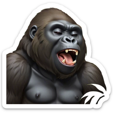 Cinematic Cute Yawning Gorilla Portrait Emoji, Head tilted slightly with a dramatic, wide-open yawn, showcasing a thick, velvety Fur with drowsy, half-closed eyes and a relaxed, open expression, Simplified yet irresistibly adorable features, highly detailed, glowing with a soft, cozy jungle glow, high shine, relaxed yet expressive, stylized with a dash of whimsical primate charm, soft glowing outline, capturing the essence of a drowsy yet affectionate guardian that appears ready to stretch out for a nap! sticker