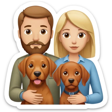Blonde hair tan female and brown hair white male with beard and vizsla dog sticker