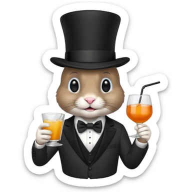 rabbit wearing suit, bowtie and top hat, holding glass of drink sticker