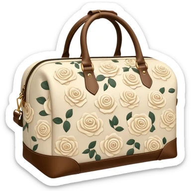 A sports bag with a pale beige print in a small cream roses sticker