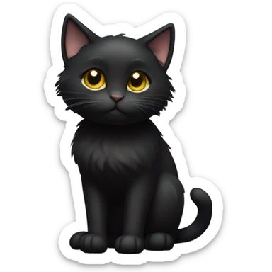A  petite, solid black sleek furred cat. Light yellow eyes. Black pointed tufts of fluffy fur at the very tips of ears only (tip of triangle on ear). Fully body and no other color markings. Facing forward and standing with ears slightly tilted. sticker