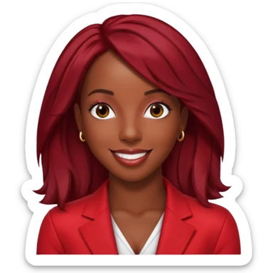 Kelly Rowland with dark red hair, red outfit sticker