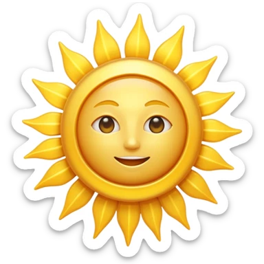 A radiant golden sun, with long, bright rays surrounding it, an intense yellow center, detailed 3D emoji style, neutral background, soft and vibrant lighting.  sticker