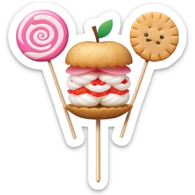 A minimalist Apple-style logo combined with fish cake with pink swirl (narutomaki), rice cracker (senbei), and dango on a stick arranged in a clean, modern design sticker