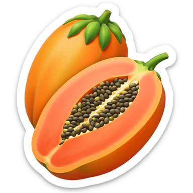 papaya with seeds visible, vibrant orange and green sticker