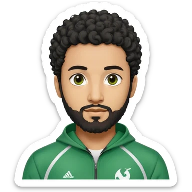 Abdul Ali : Age: Late 20s
Appearance: A strong-built South Asian man with curly black hair, a beard, and dark brown eyes.
Outfit: Green player tracksuit  sticker