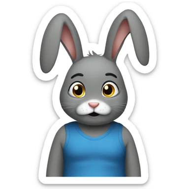 Anxious rabbit in blue bodysuit sticker