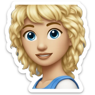 Chica rubia rizado+flequillo con ropa blanca ojos azules + pc sticker