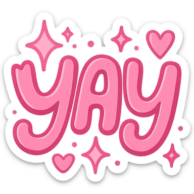the word 'yay' in a creative, pink-themed style sticker