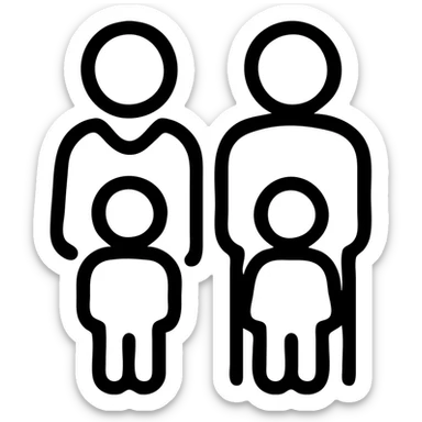 a family of four, simple outlined icons, minimalistic and clear sticker