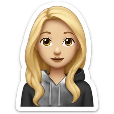 A blonde girl  with blues eyes, with straight hair and a ray,she has light skin a few freckles, and she wear a hoodies and she Carries in his arms a black labrador dog  sticker