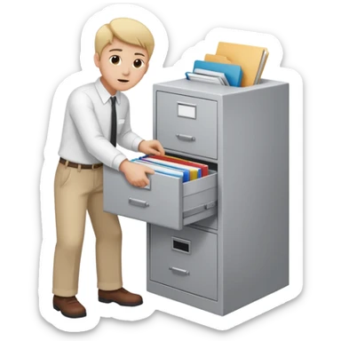  A person opening a filing cabinet to search for file sticker