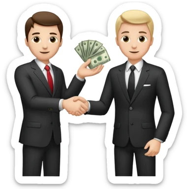 The businessman extends his hand to the side and give money to other businessman sticker