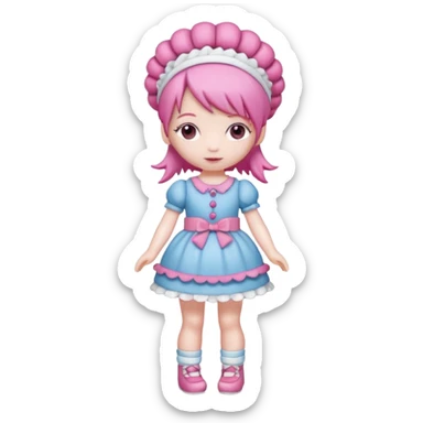 Isolated detaile illustration of the most modern raspberry torte doll figurine full body with pink hair and a hairband sticker