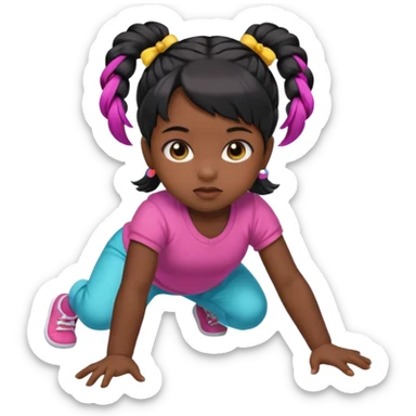 girl black twin tail baby wearing colorful clothes crawling on the floor sticker