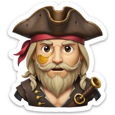 Clash of Clans aesthetic friendly Pirate Portrait Emoji, With a rugged yet stylized build featuring a weathered tricorn hat, a bold eye patch, and a determined, adventurous gaze, his face rendered in a natural skin tone (not yellow), Simplified yet sharply defined features, highly detailed, glowing with a cool, briny radiance, high shine, intelligent and daring, stylized with an air of swashbuckling nautical authority, focused and resolute, soft glowing outline, capturing the essence of a confident pirate ready to set sail on epic adventures! sticker