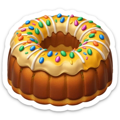 Non frosted Bundt cake with colorful sprinkles inside of the Bundt cake sticker