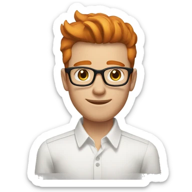 a guy with ginger coloured hair, spectacles,black coloured quiff hairstyle, wearing unbuttoned white shirt  sticker