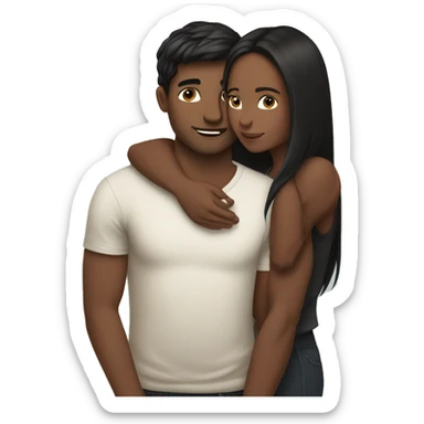 medium skin, Black long hair girl hugging with a white skin man with brown hair on top sticker