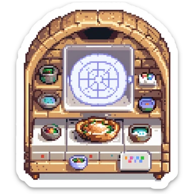 A transcendent baker manipulating timelines and alternate realities to bake. Ingredients phase in from other dimensions, and the oven warps space itself. UI is fragmented, shifting, and surreal—portals, time loops, and morphing recipe glyphs. sticker