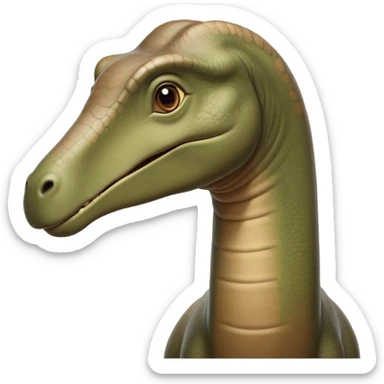 Cinematic Noble Brontosaurus Portrait Emoji, Poised and majestic, with a colossal, elongated neck stretching gracefully from a massive, sturdy body draped in warm, earthy tones, a gentle, wise face with soft, observant eyes, and a long, elegant tail, Simplified yet grandly defined features, highly detailed, glowing with a soft, ancient luminescence, high shine, intelligent and serene, stylized with an air of prehistoric grandeur, focused and calm, soft glowing outline, capturing the essence of a watchful and confident Brontosaurus that appears ready to loom out of the screen with effortless majesty! sticker