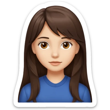 Girl with long brunette hair side bangs and neutral skin tone, brown eys  sticker
