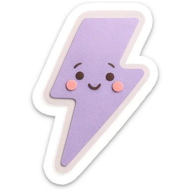cute lavender lightning bolt with soft glow and shy face, no arms or legs, full body, soft pastel palette sticker