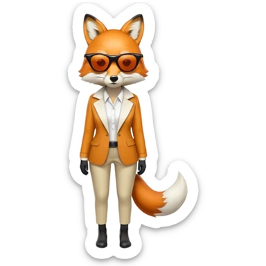 serious anthropomorphised female fox in stylish outfit with sunglasses, looking sad, back facing the viewer, full-body view sticker