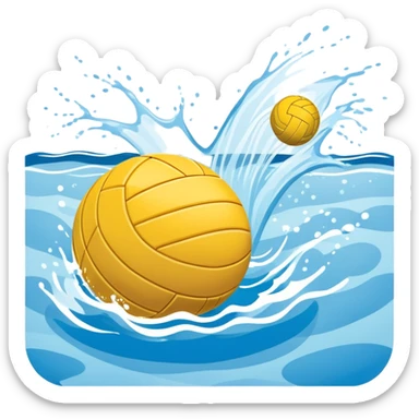 An icon featuring a yellow water polo ball floating on the water with goals in the background, inside a swimming pool. The design includes splashes and ripples, symbolizing the fast-paced action and strategy of water polo. Transparent background highlights. sticker