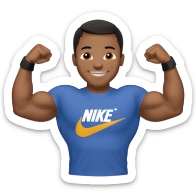 Jock black man smiling very big biceps wearing “Nike” t shirt sticker