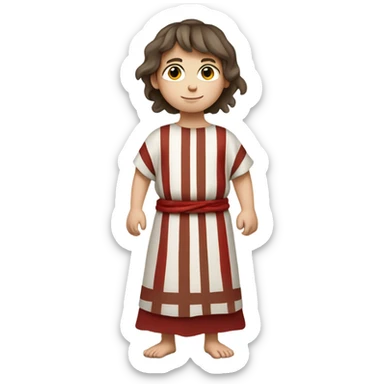 11th century european child with brown hair and tunic with horizontal white and red stripes sticker