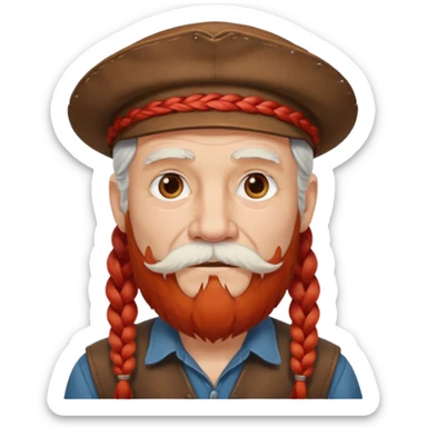 very old, white bearded and white mustached, red long haired, braided, earringed sticker