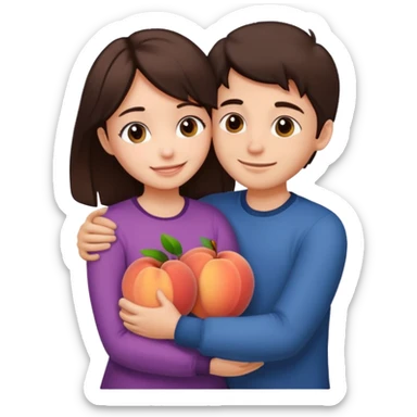Girl and boy couple Both peach skin and darkish brown hair hugging emoji looking at eachother sticker