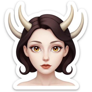 Woman with subtle horns, smooth skin and sharp gaze, divine corruption sticker
