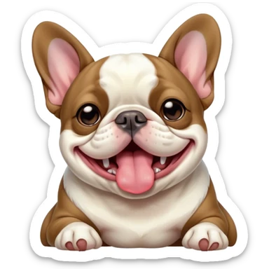 Cinematic Cute Yawning Pied French Bulldog Portrait Emoji, Head tilted with an exaggerated, endearing yawn and sleepy, squinty eyes, showcasing a unique pied fur of contrasting colors with a playful expression, simplified yet irresistibly adorable, highly detailed, glowing with a soft, cozy radiance, high shine, exuding a relaxed, humorous charm, styled with a gentle, soft glowing outline, capturing the essence of a Pied French Bulldog in a blissfully cute yawn that warms the heart! sticker