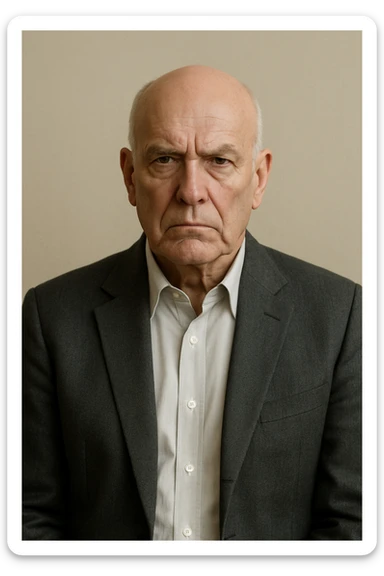 old bald professional man, blazer, serious look, plain background sticker