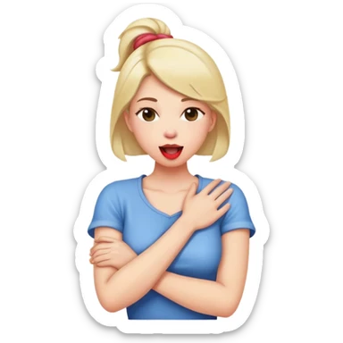 Holding neck with crossed arms tongue out woman sticker