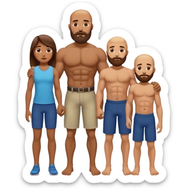 Muscular Bald beard men with his wife long brown hair and 3 sons sticker