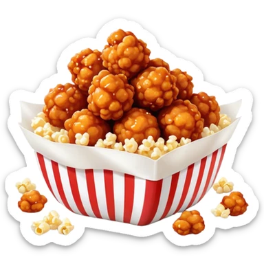 Korean Fried Chicken Cinematic Realistic Korean Fried Chicken Dish Emoji, depicted as bite-sized popcorn chicken pieces generously coated in a glossy, spicy sauce, rendered with crisp textures and dynamic, appetizing lighting. sticker