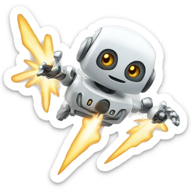 A robot flying in the air shooting beams sticker