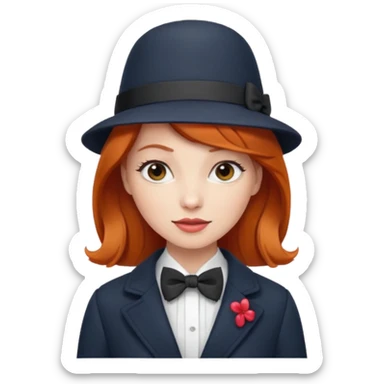 Bow Ties, Coats, and hat, lady, modern, red head. sticker