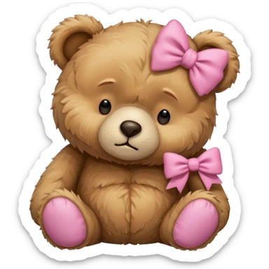 Sad Sleeping teddy bear wearing pink bow sticker
