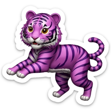 purple furred tiger with burgundy stripes jumping sticker