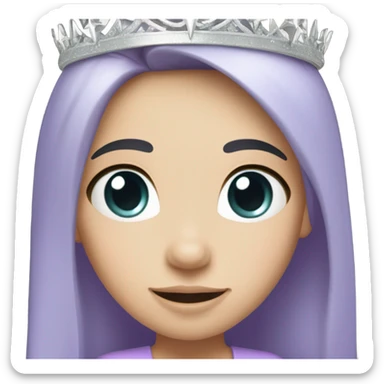 A girl with fair skin and a silver star crown with straight long black hair and cute lavender clothes happy  sticker