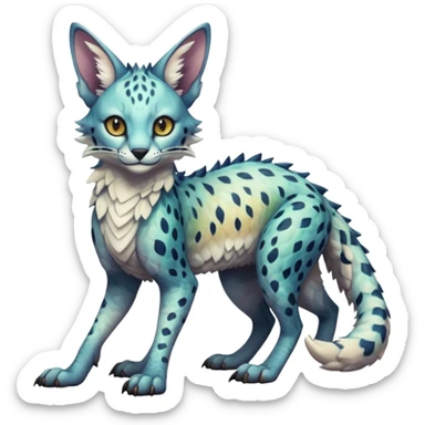Epic scaley scaled iridescent complex detailed realistic aesthetic-scenic-Fakémon-Trico-Sergal-Serval-Vernid-creature sticker