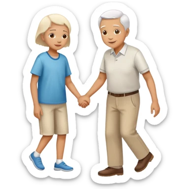 a child helping an elderly person walk, kind and friendly sticker