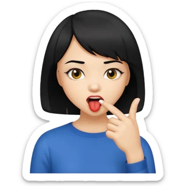 Chicas con pelo negro y corte bob haciendo que se muerde uno de sus dedos de manera picara, puedes hacer que se muerda el dedo sticker